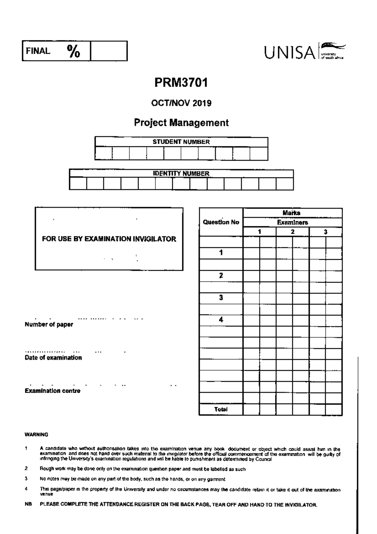 PRM3701 2019 10 E 1second semester exam - LFPV201 - Unisa - Studocu