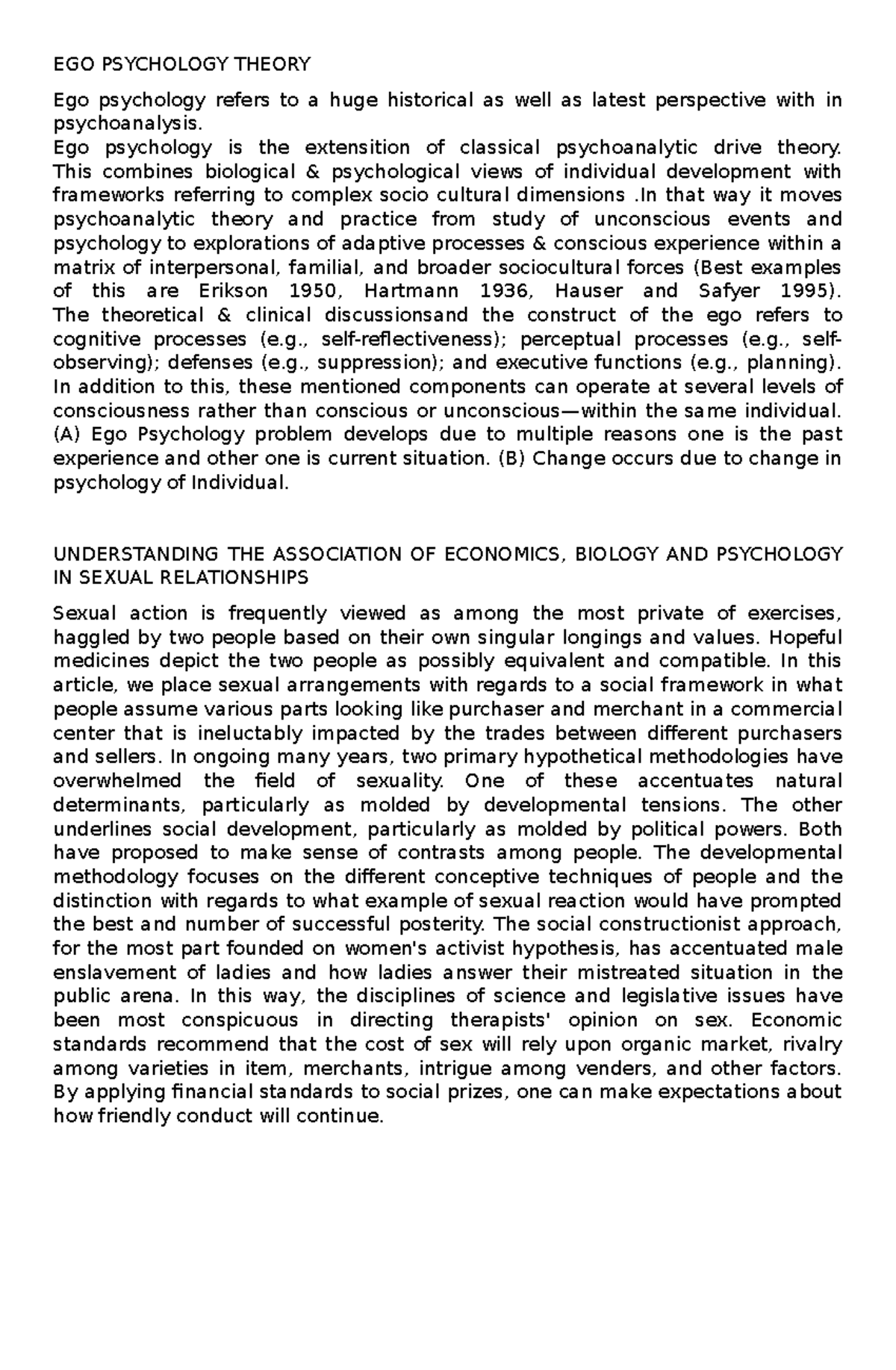 Ego Psychology Theory - Lecture Notes - EGO PSYCHOLOGY THEORY Ego ...