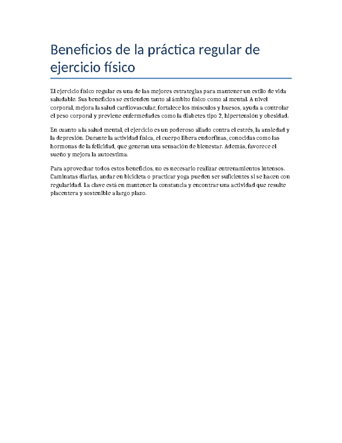 Beneficios del Ejercicio Regular para la Salud Física y Mental - Studocu