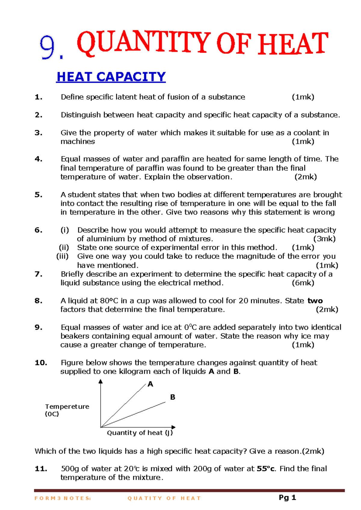 **BSc. Physics - Heat Capacity and Quantity of Heat Summary** - Studocu