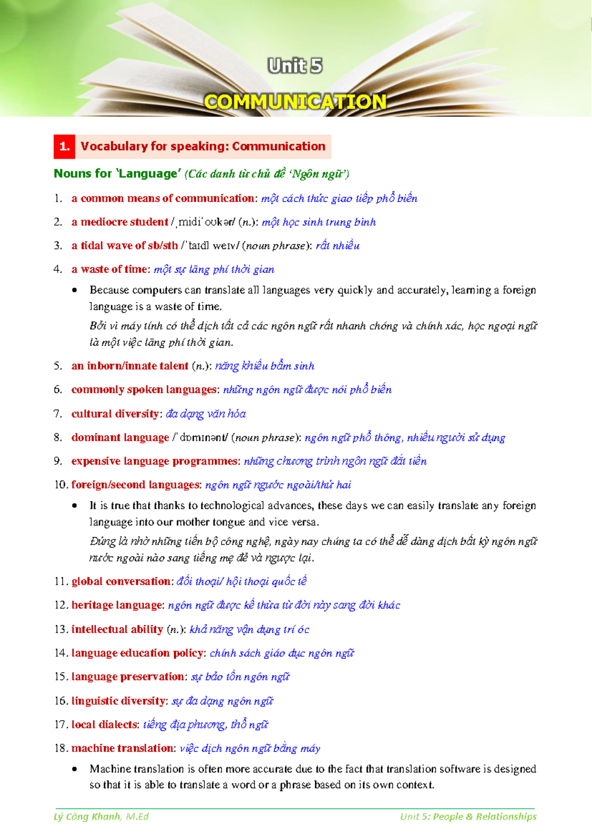 Speaking 3 - Unit 5 - Communication Vocabulary & Practice (2022 Update ...
