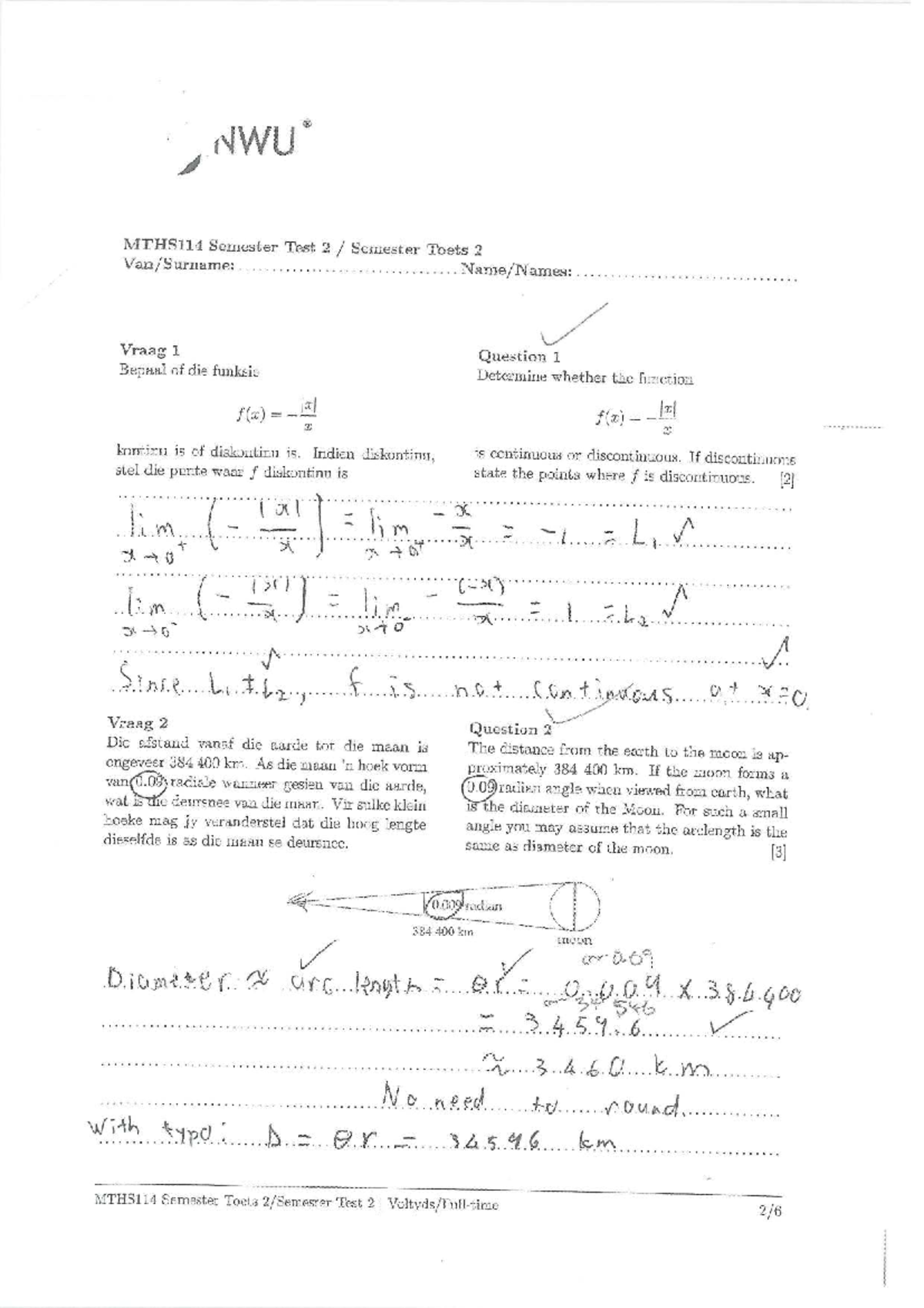 MTHS114 Semester Test 2 2024 Memo: Function Analysis and Limits - Studocu