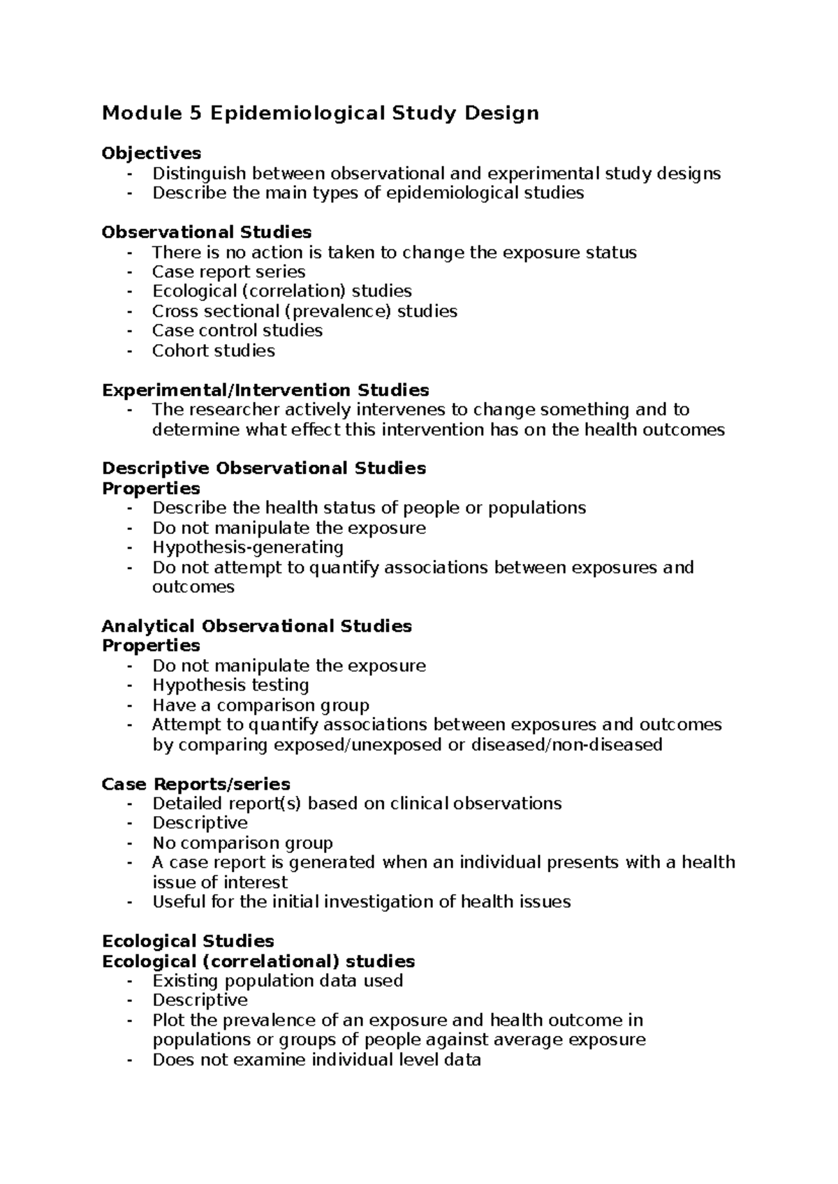 Module 5 Epidemiology Study Designs: Observational vs Experimental ...