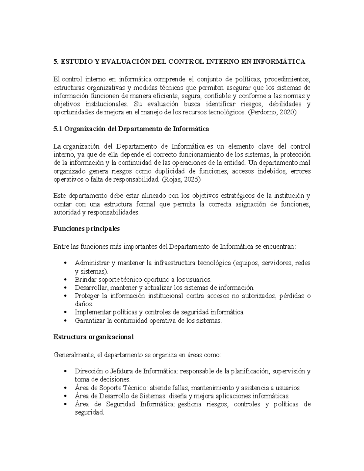 Estudio y Evaluación del Control Interno en Informática - 5.1 a 5.5 ...