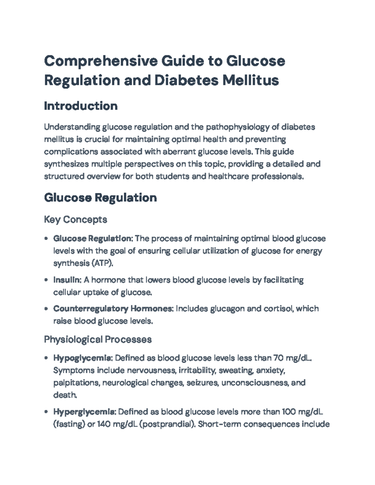 Detailed Overview of Glucose Regulation and Diabetes Mellitus ...