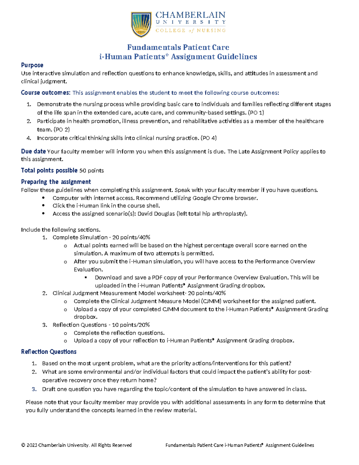 NR226 i-Human Patients Assignment Guidelines & Grading Rubric NOV23 ...
