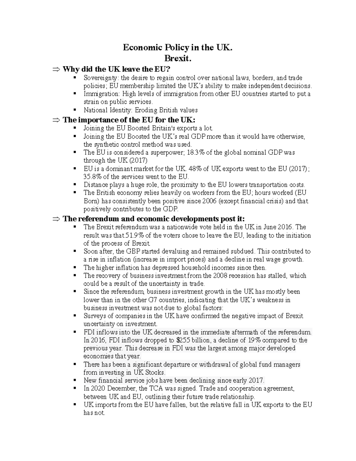 Brexit Analysis: Economic Impacts on the UK Post-Referendum - Studocu