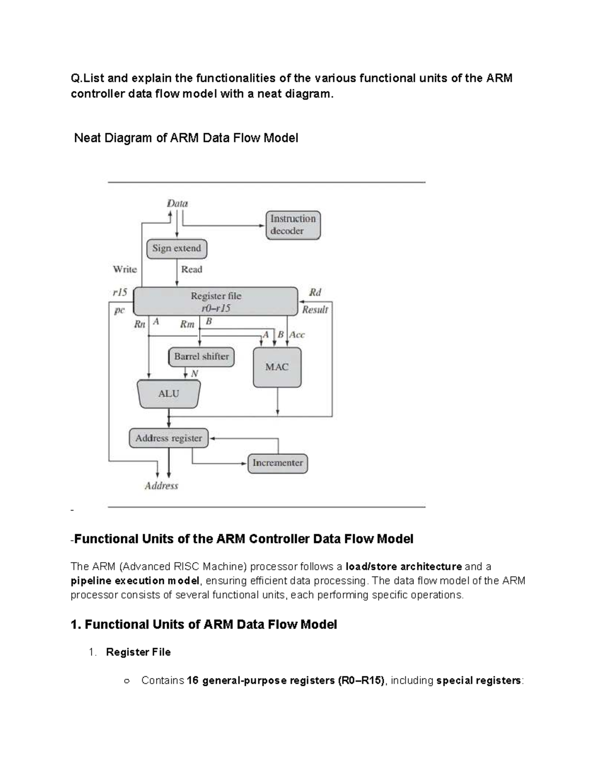 Micro Controllers - IMPORTANT QUESTIONS on ARM Data Flow Model and ...