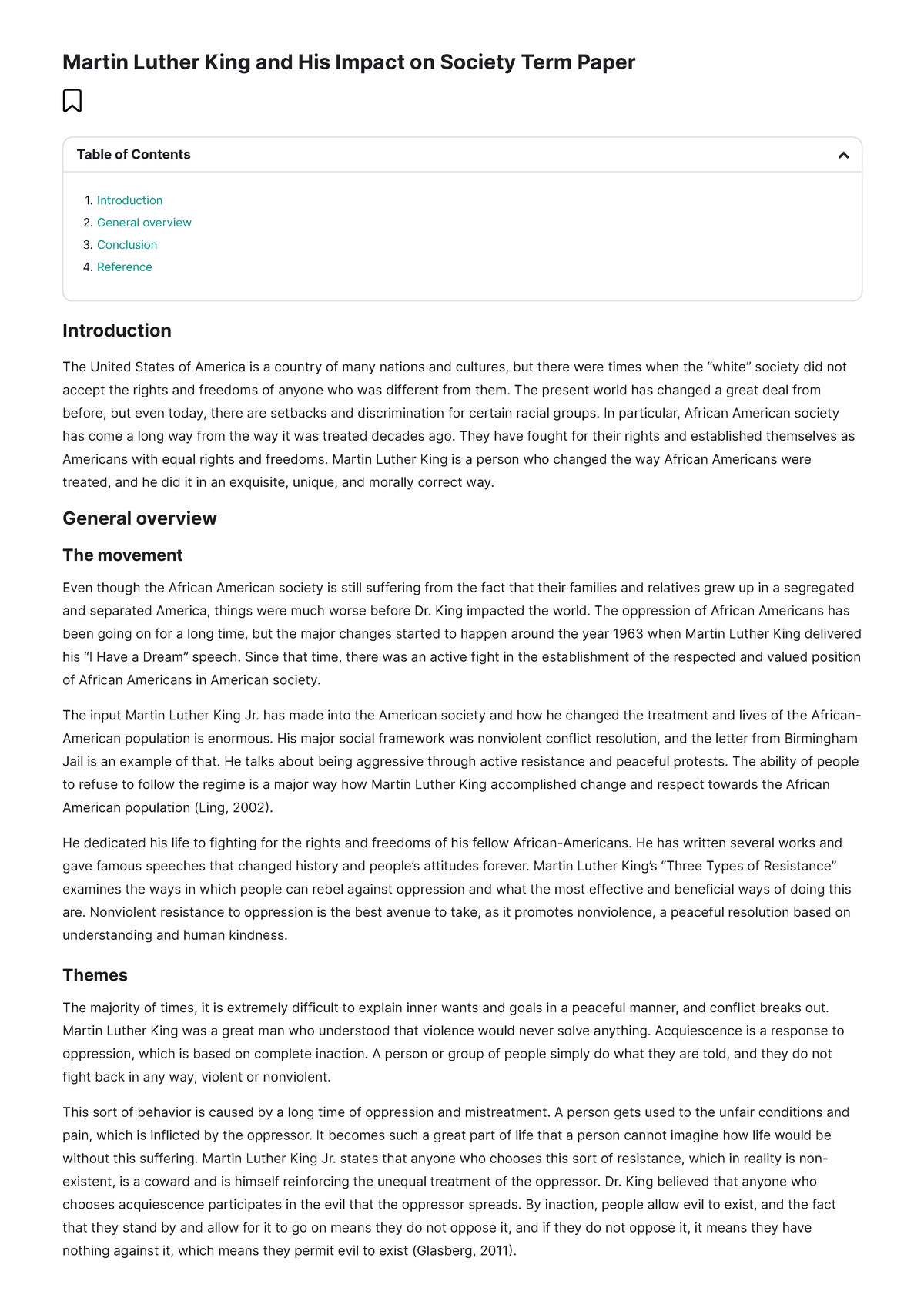 Martin Luther King Jr. and His Societal Impact - Term Paper (1438 Words ...