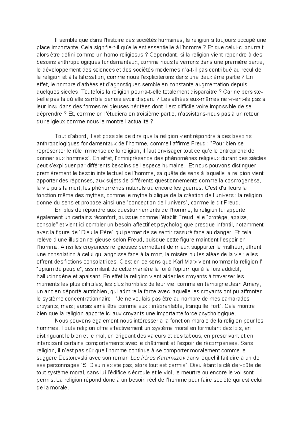 Dissertation de Philosophie : La Religion et ses Fonctions Sociales et ...