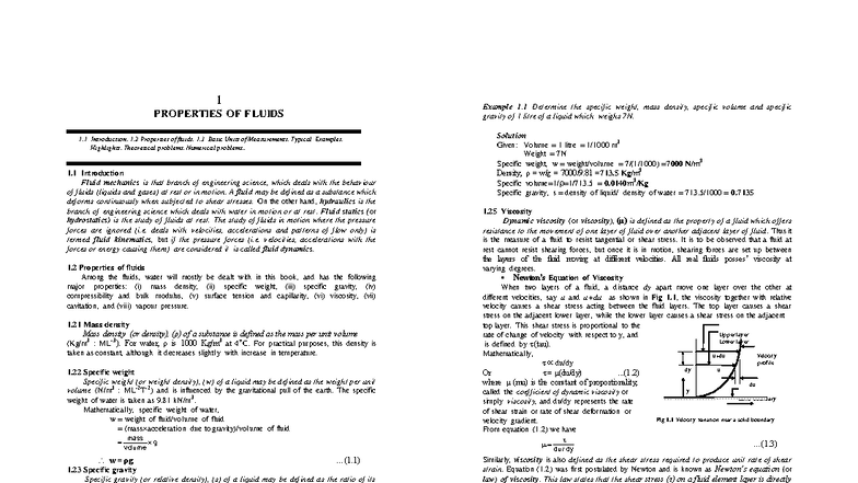 Fluid Mechanics: Properties of Fluids (ENG 101) - Studocu