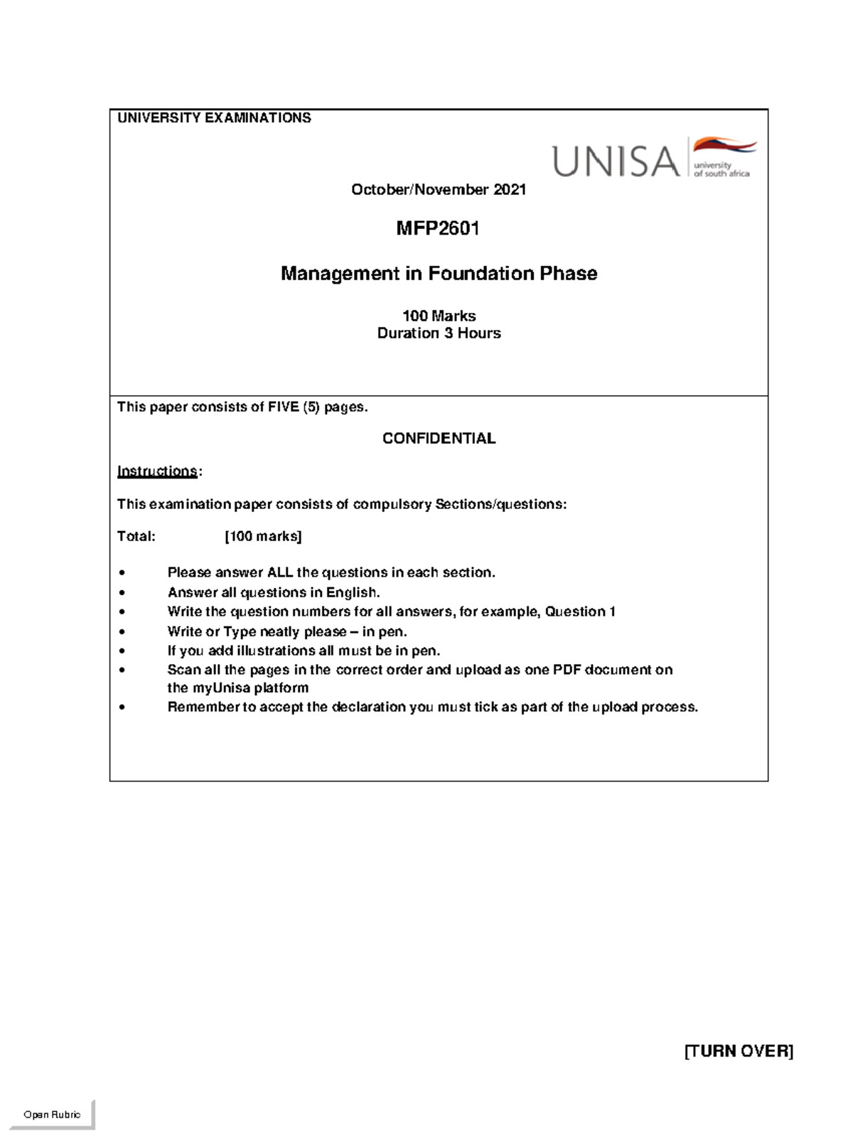 MFP2601 Octnov EXAM 2021 Final QP - MFP2601 - Unisa - Studocu