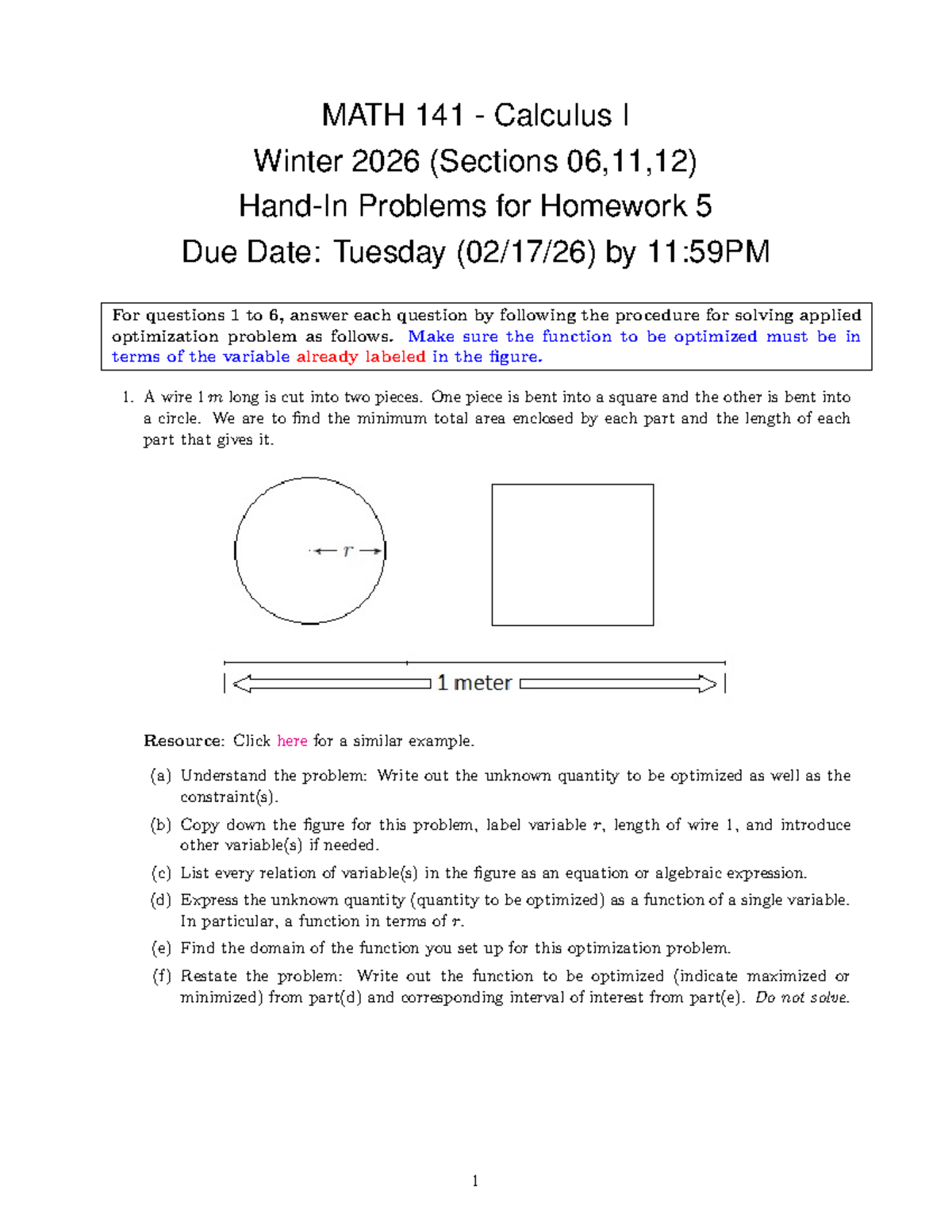 MATH 141 - Calculus I: Homework 5 Problems - Studocu