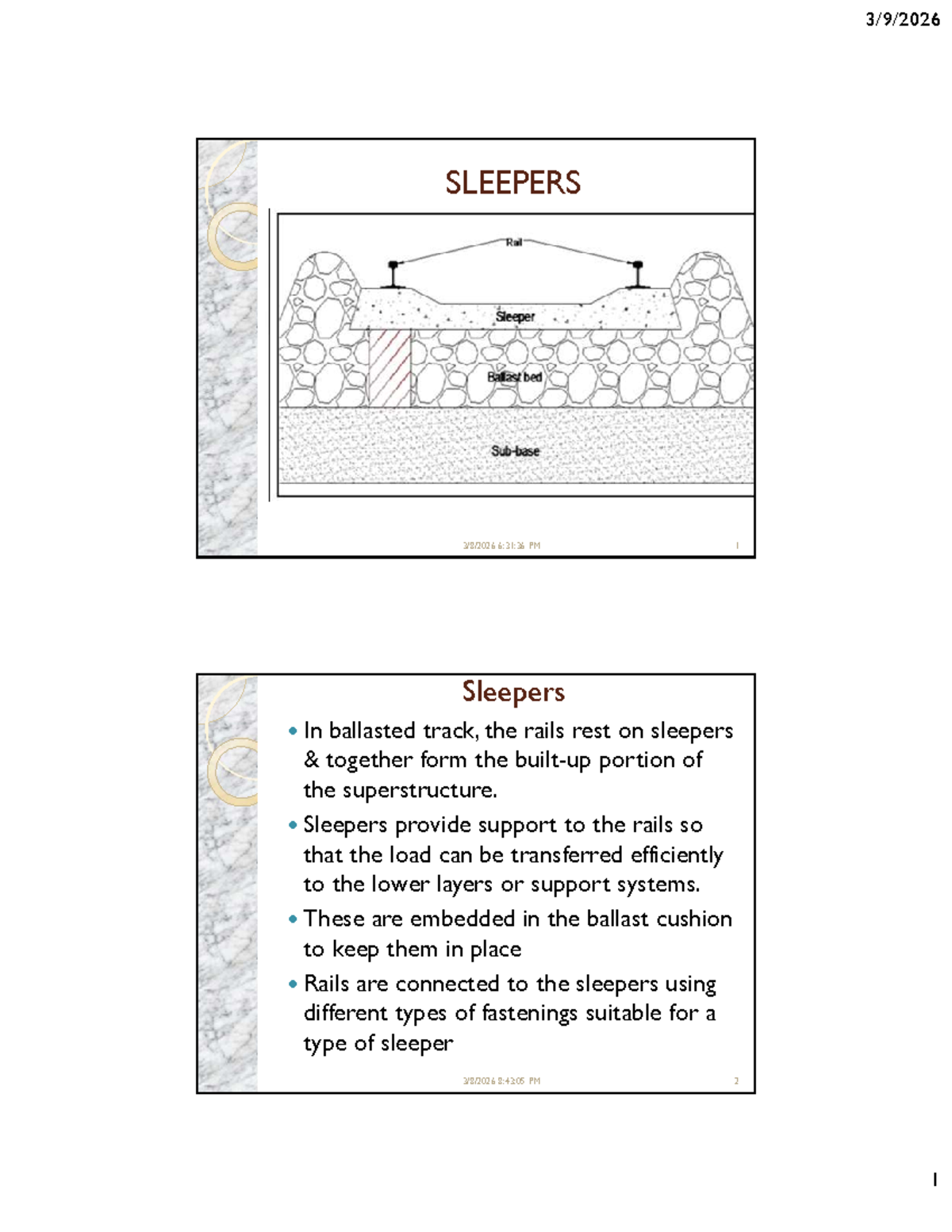 Chapter 3 - Railway Engineering: Sleepers and Their Functions - Studocu