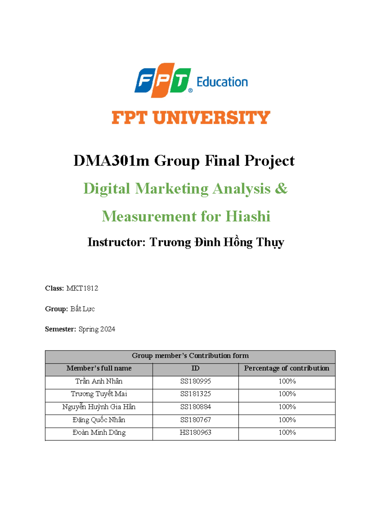 DMA301 Final Project - Digital Marketing Analysis for Hiashi - Studocu