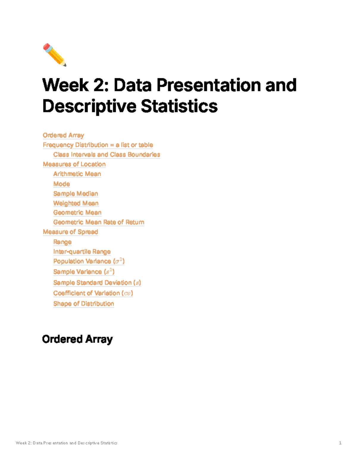 Week 2: Data Presentation & Descriptive Statistics Overview - Studocu