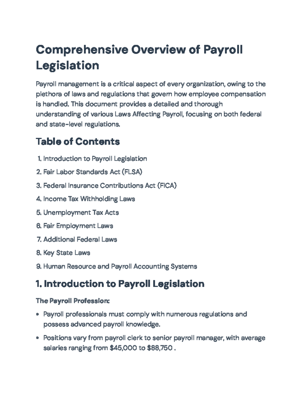 Comprehensive Overview of Payroll Legislation (Course Code: HRM 101 ...