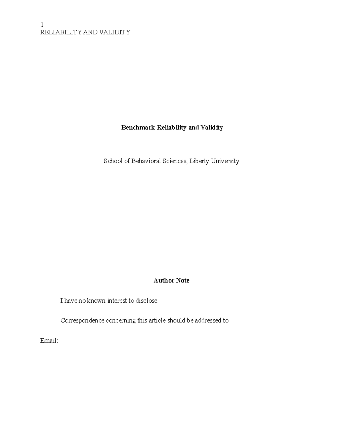 RELI 101: Benchmark Reliability and Validity in Research - Studocu