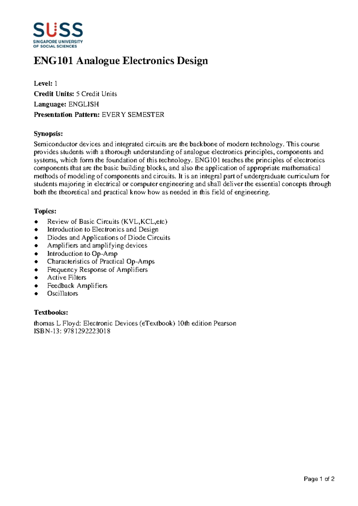 ENG101 - Principles and Concepts of Analogue Electronics Design - Studocu