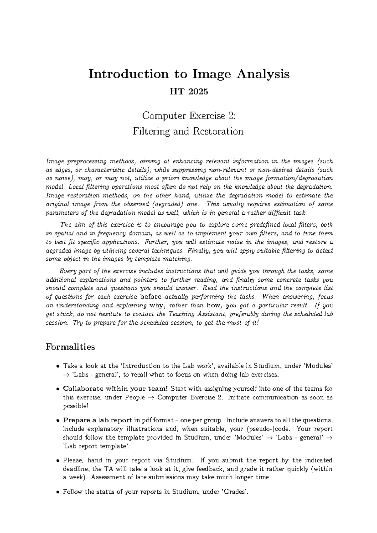 Introduction to Image Analysis HT 2025: Lab 2 - Filtering & Restoration ...