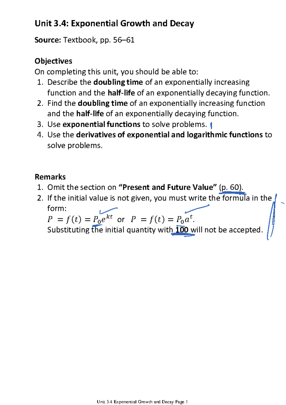 Unit 3.4: Exponential Growth and Decay Study Notes - Studocu