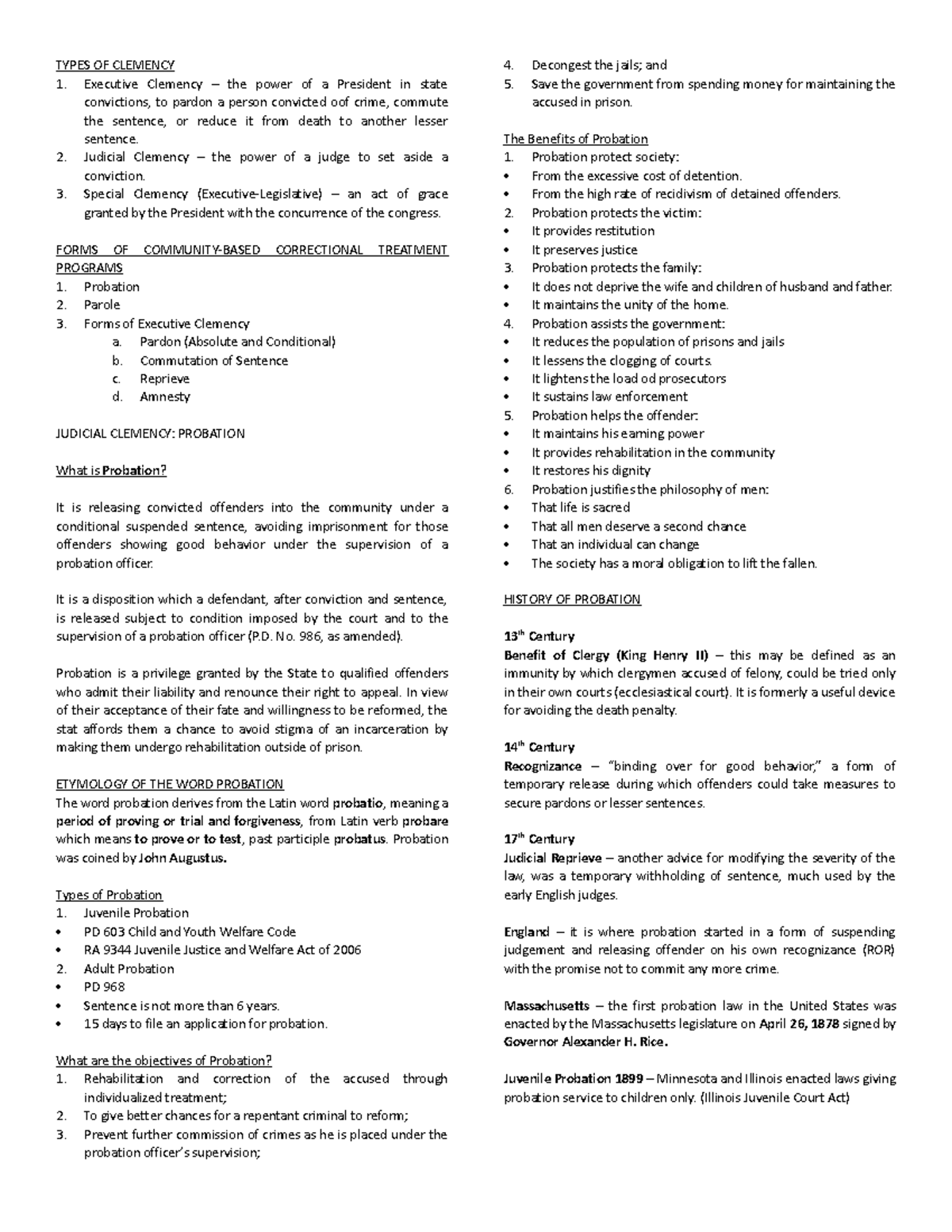 Types of Clemency and Community-Based Correctional Programs - Studocu