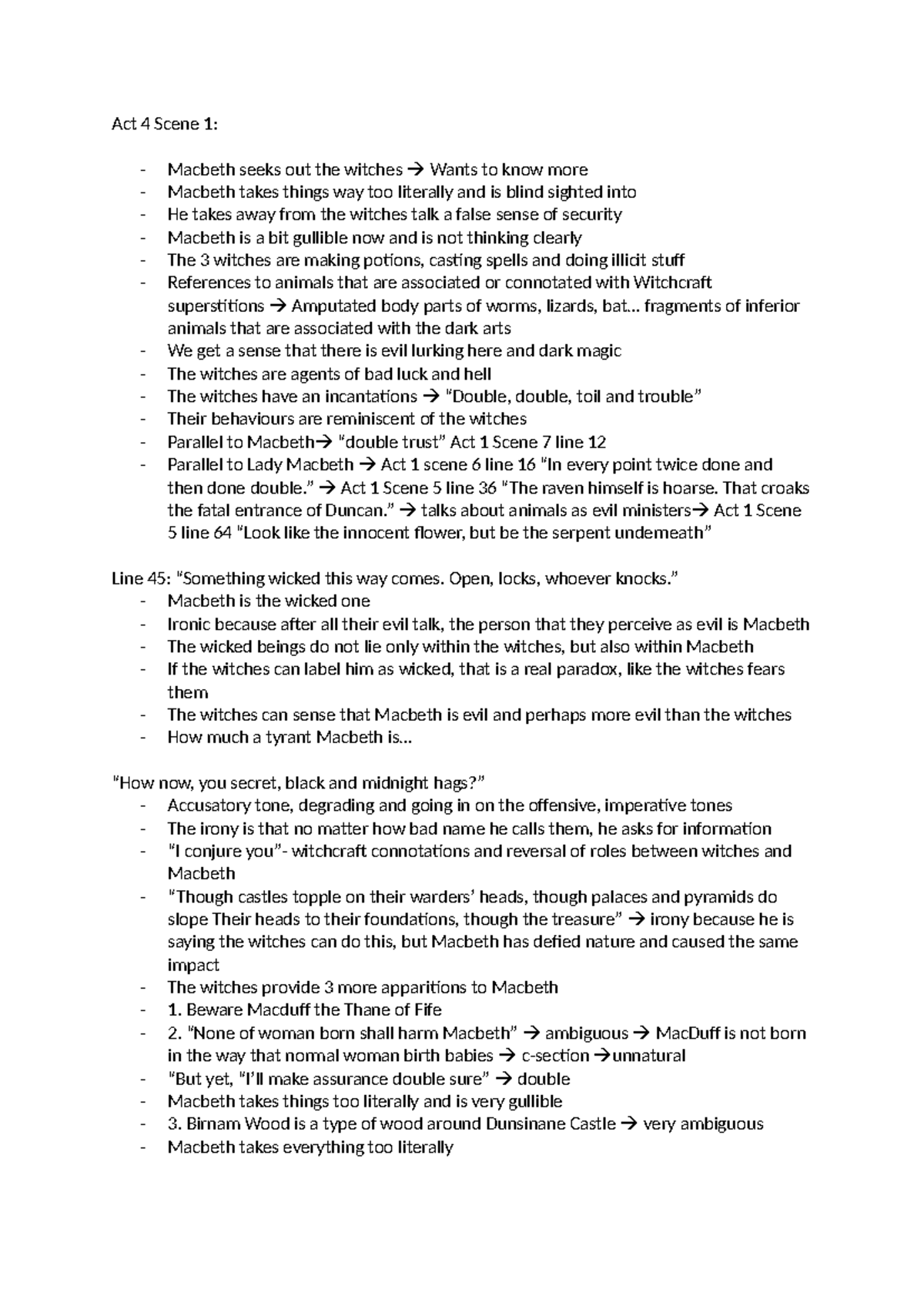 Analysis of Act 4 Scene 1 in Macbeth: Themes and Characters - Studocu