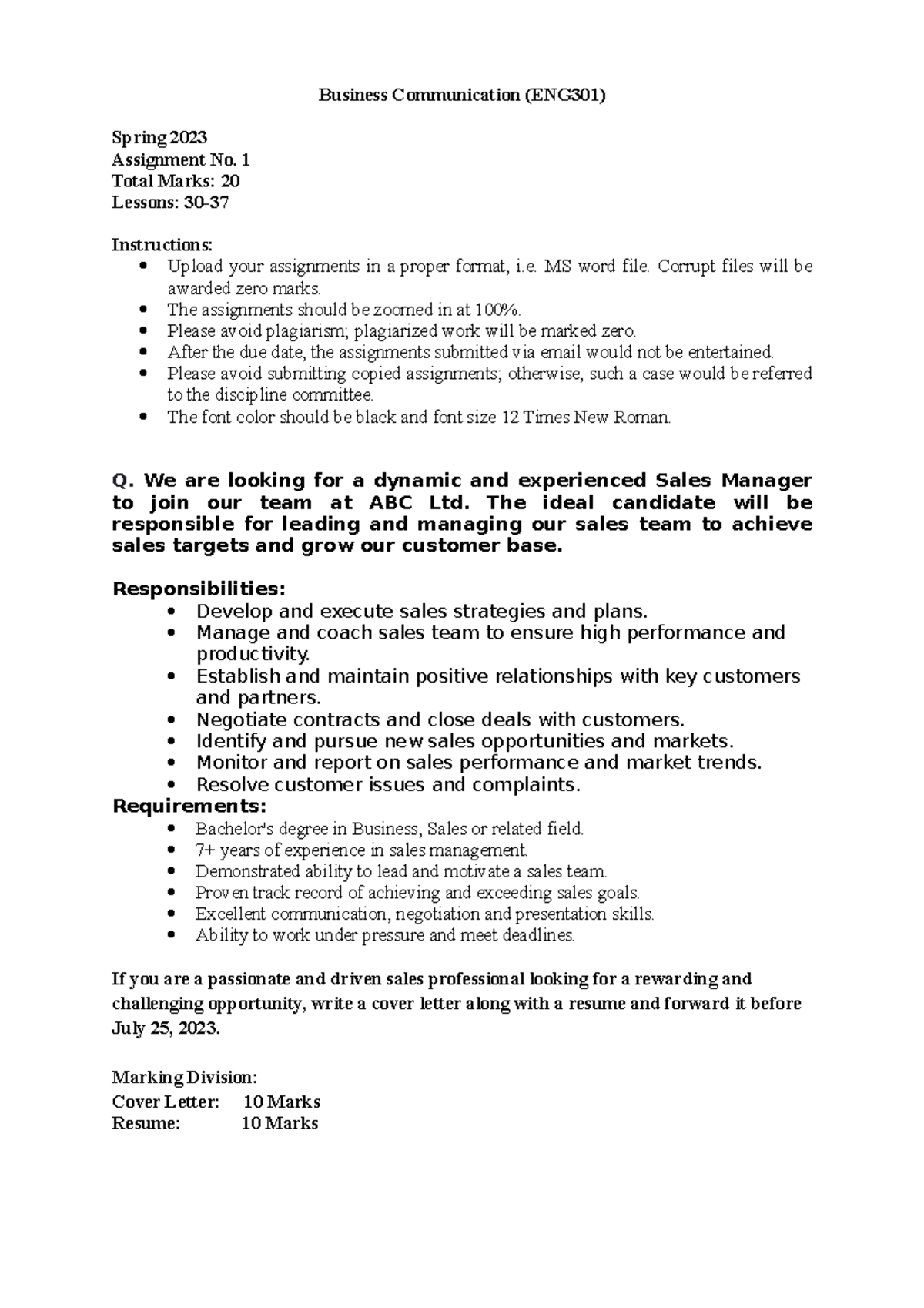 Spring 2023 ENG301 1 - fvf - Business Communication (ENG301) Spring ...