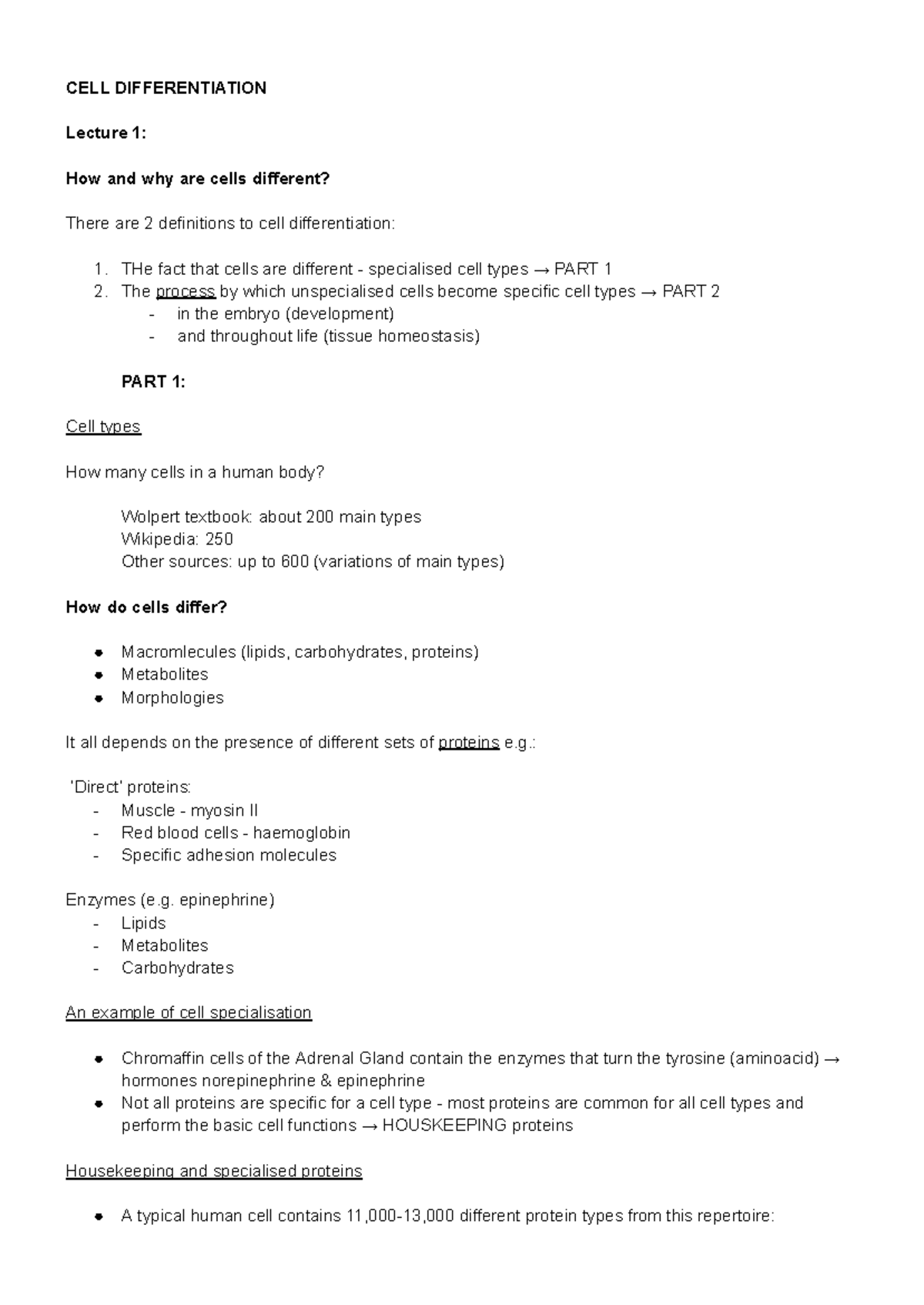 CELL DIFFERENTIATION Lecture Notes: Understanding Cell Specialization ...