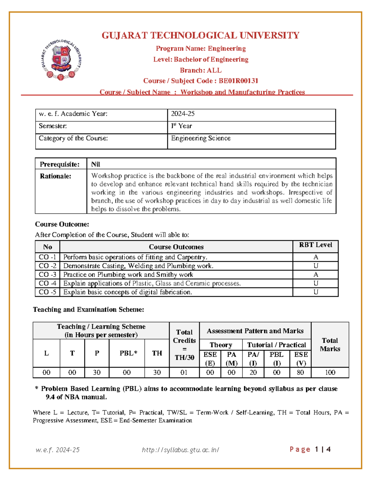 WMP BE01R00131: Lecture Notes on Workshop & Manufacturing Practices ...