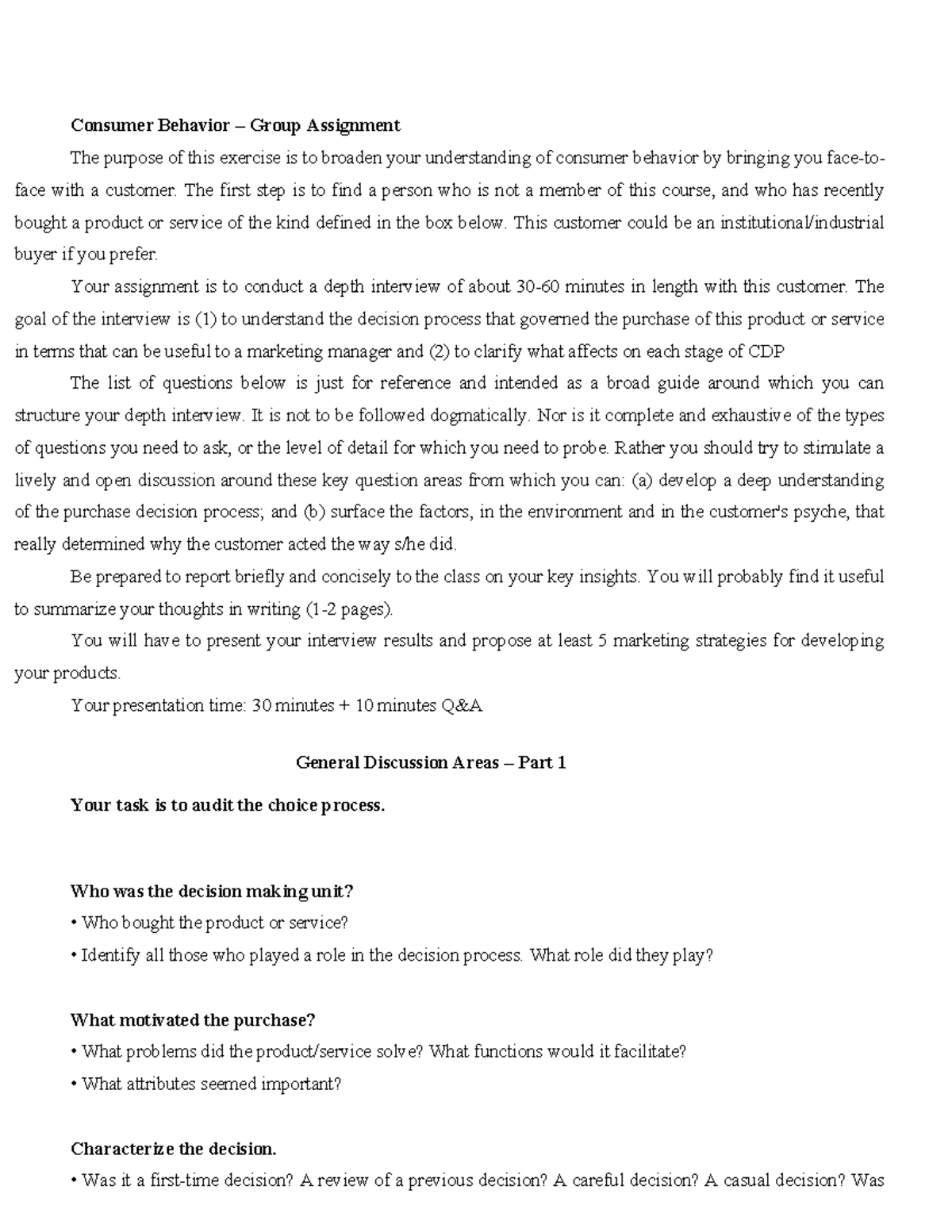 SPR24 - MKT201 - Consumer Behavior Group Assignment Overview - Studocu