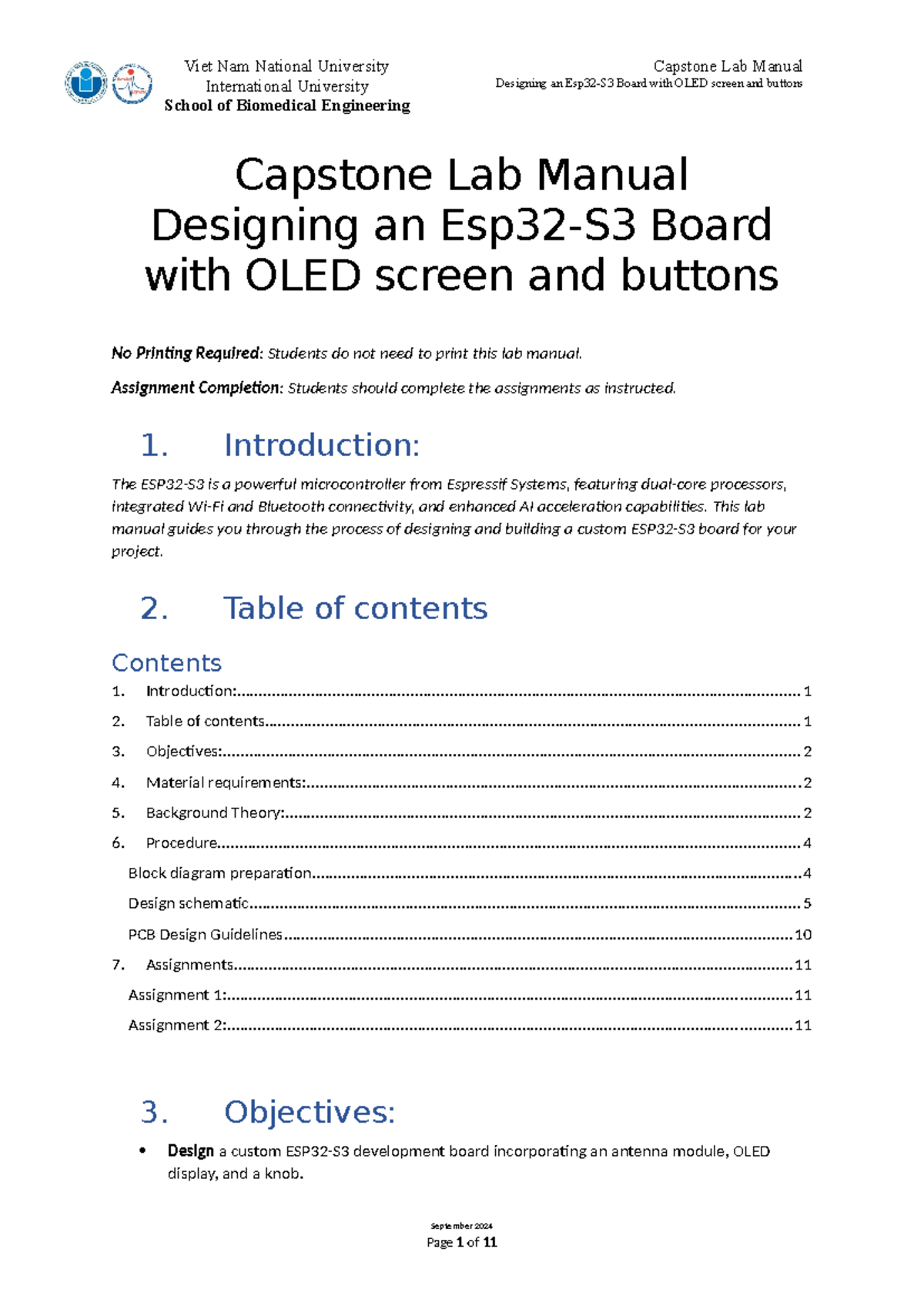 Capstone Lab Manual: Designing ESP32-S3 Board with OLED & Buttons - Studocu
