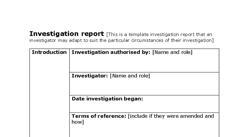 Investigation Report Template: Guidelines for Adaptation - Studocu