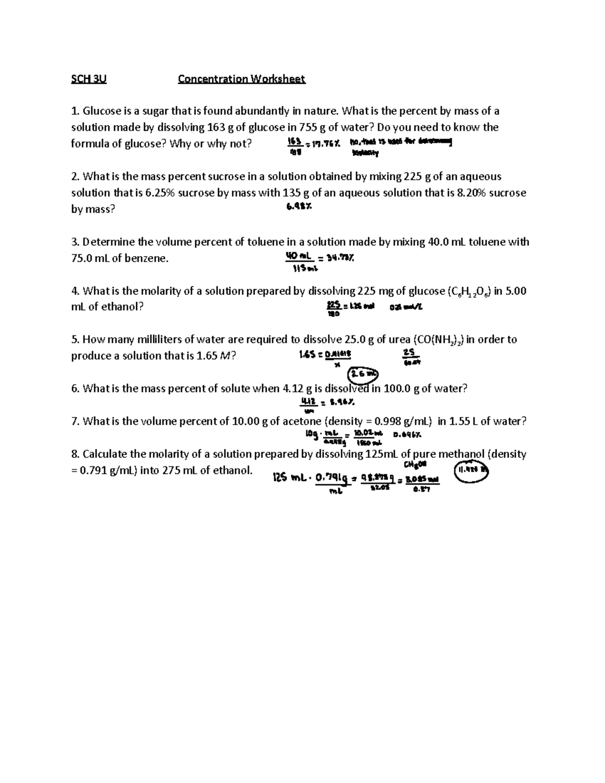 4.2.5 Concentration Worksheet - SCH 3U Concentration Worksheet Glucose ...
