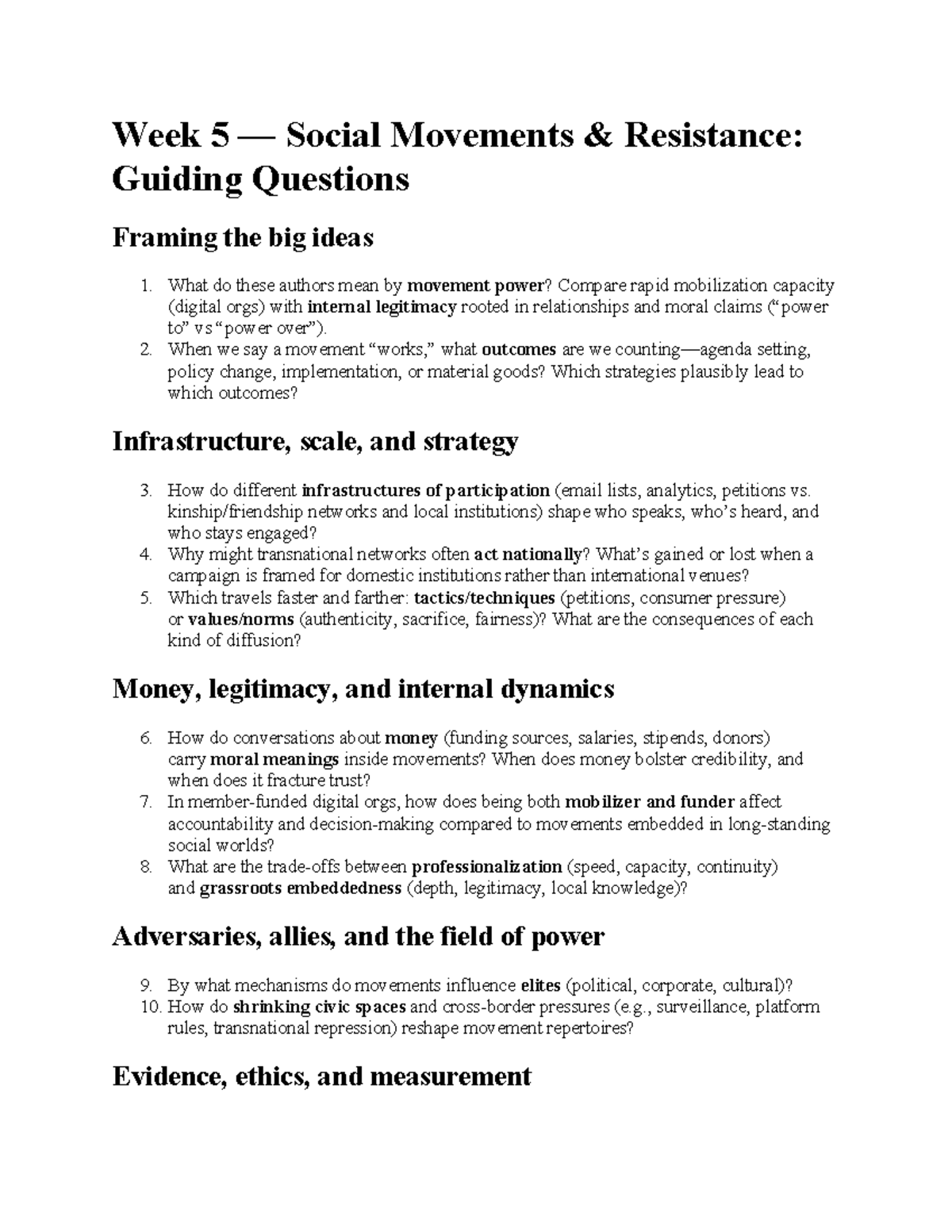 Week 5 Reading Guide: Social Movements & Resistance Insights - Studocu