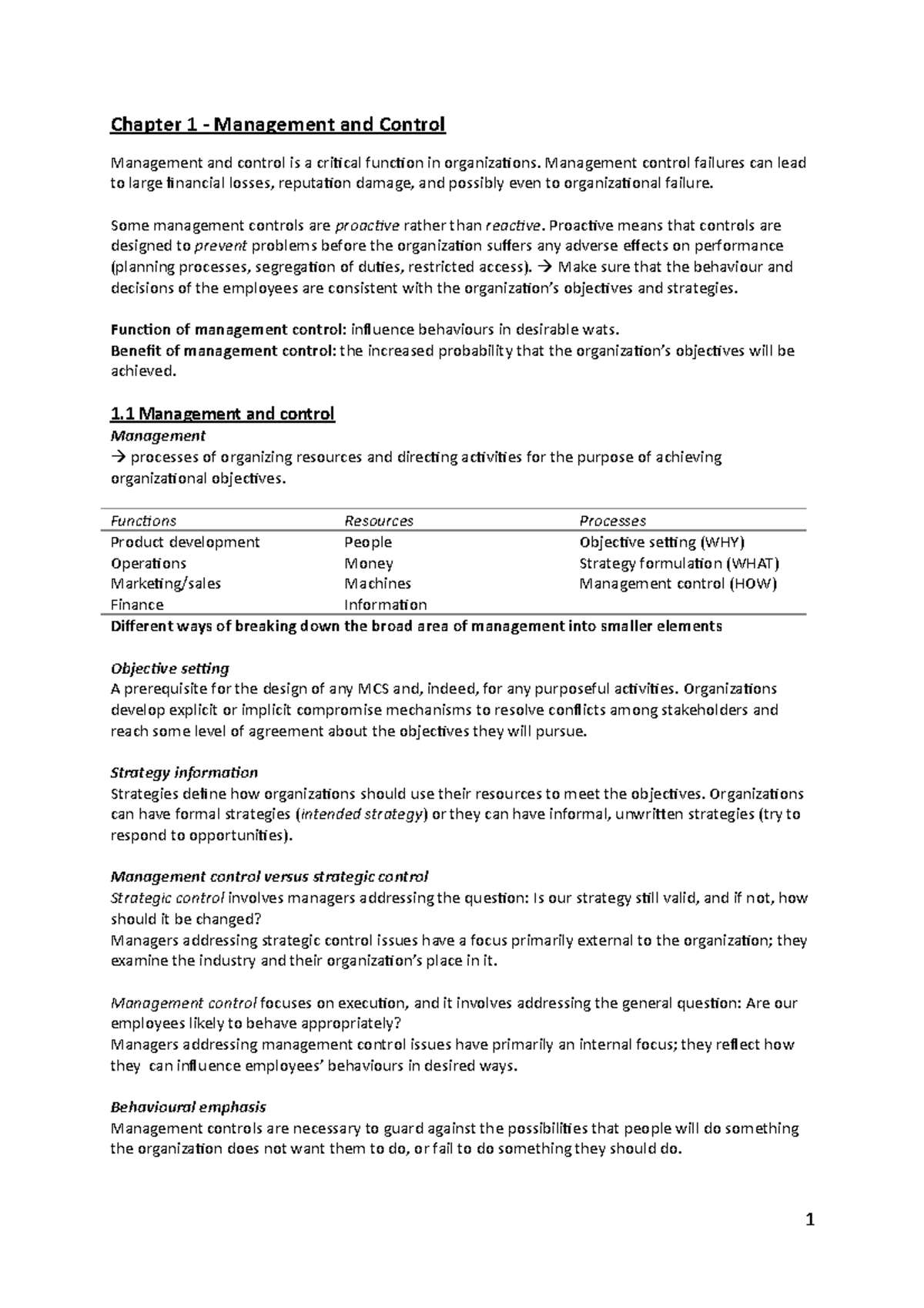 Chapter 1 - Management and Control: Key Concepts and Functions - Studocu