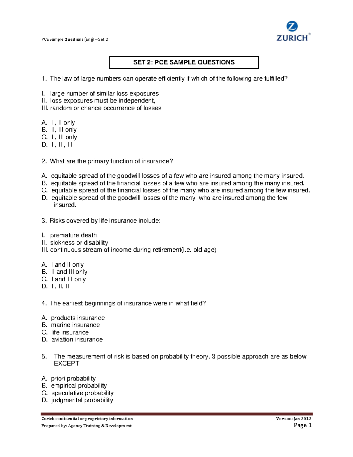 PCE Sample Questions (Eng) Set 2: Insurance Exam Prep - Studocu