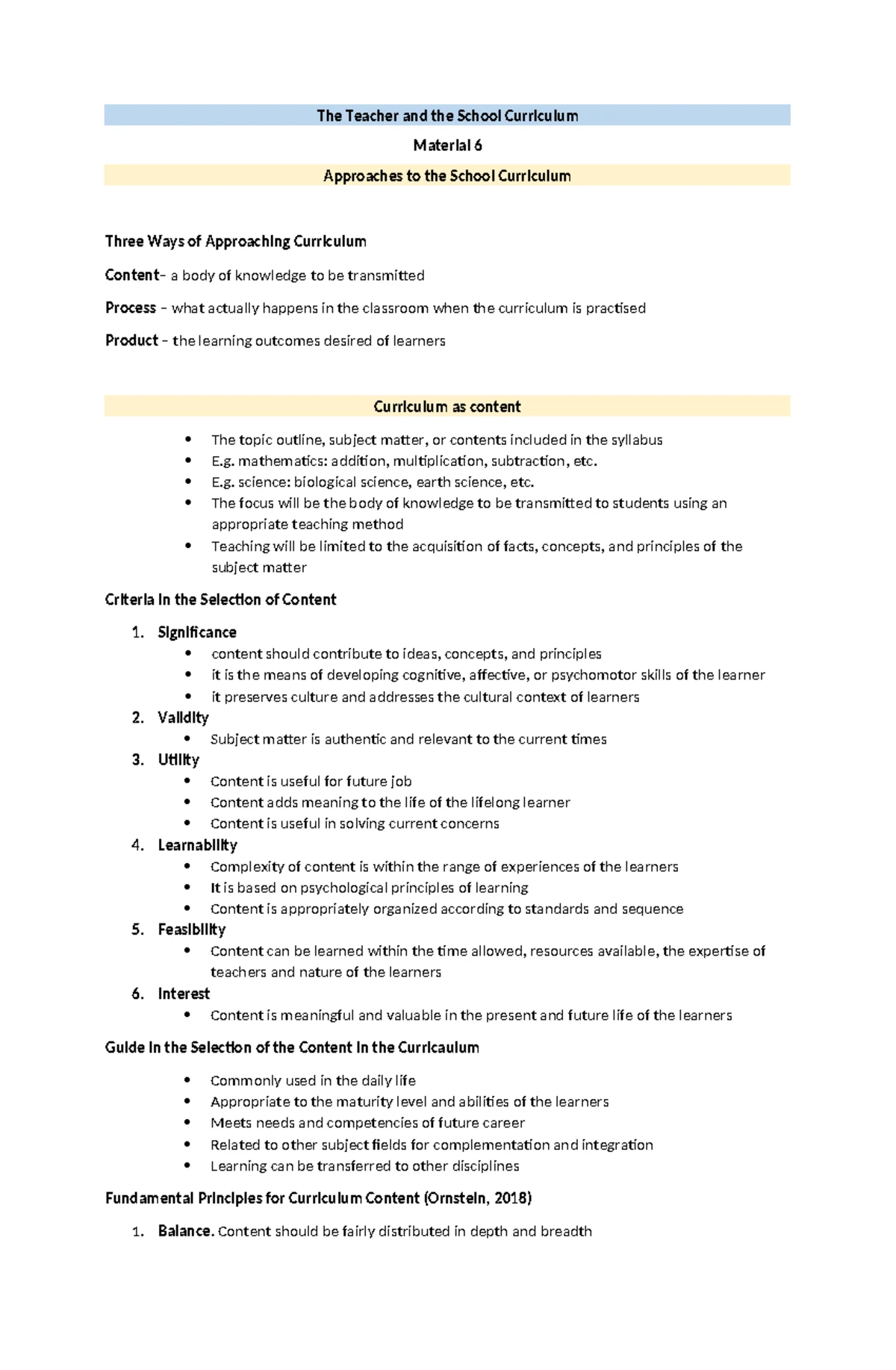 TSC - Final Exam Notes: Foundations of Curriculum Development - Studocu