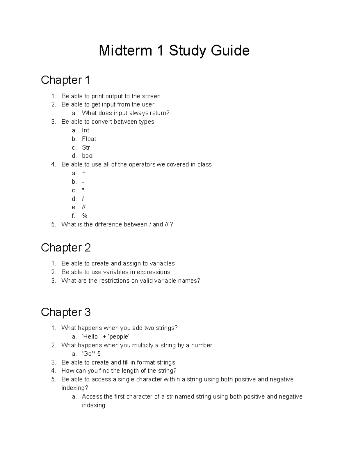 Midterm 1 Study Guide: Key Concepts from Chapters 1-5 - Studocu