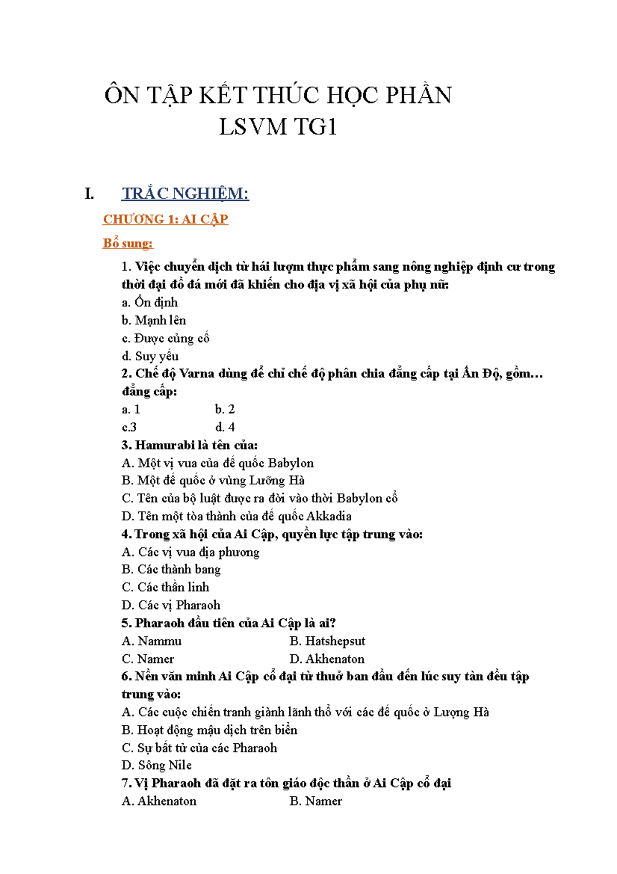 Đề cương Ôn Tập Kiến Thức Lịch Sử Văn Minh Thế Giới - Document Preview