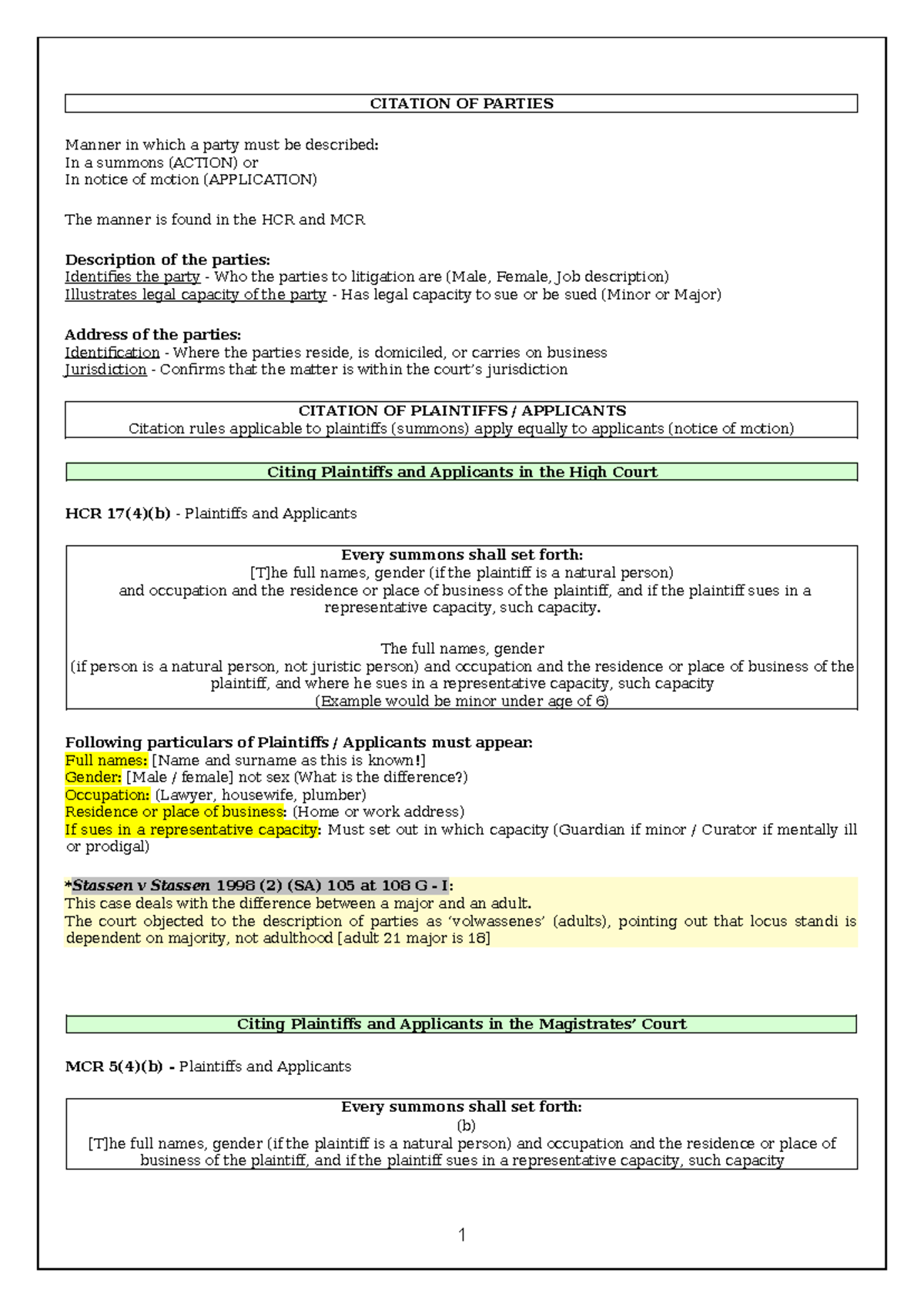 Topic 3 - Citation of Parties in Legal Proceedings (HCR & MCR) - Studocu
