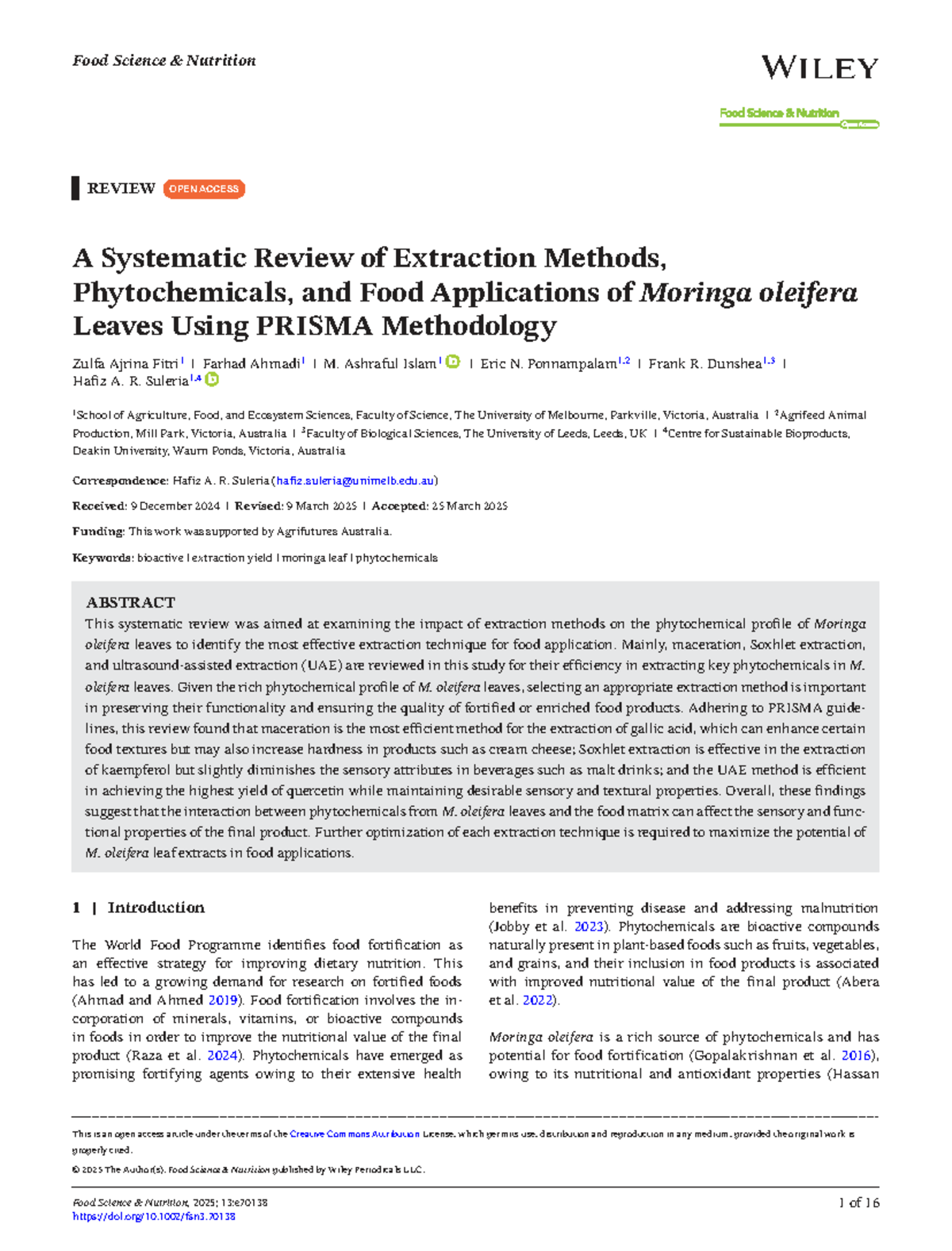 FSN3-13-e70138 - Systematic Review of Moringa oleifera Leaf Extraction ...