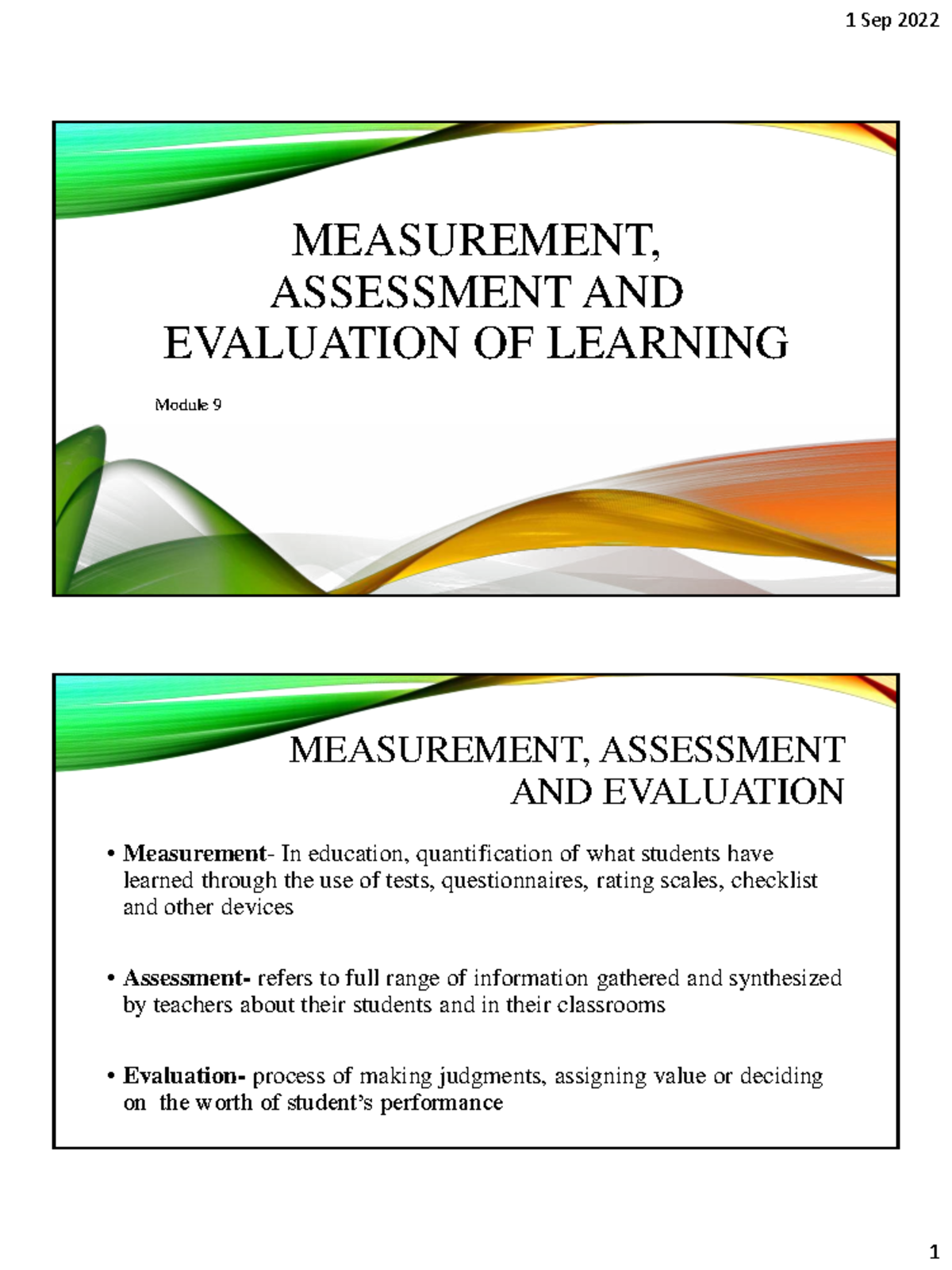 Module 9: Measurement, Assessment & Evaluation of Learning - Studocu