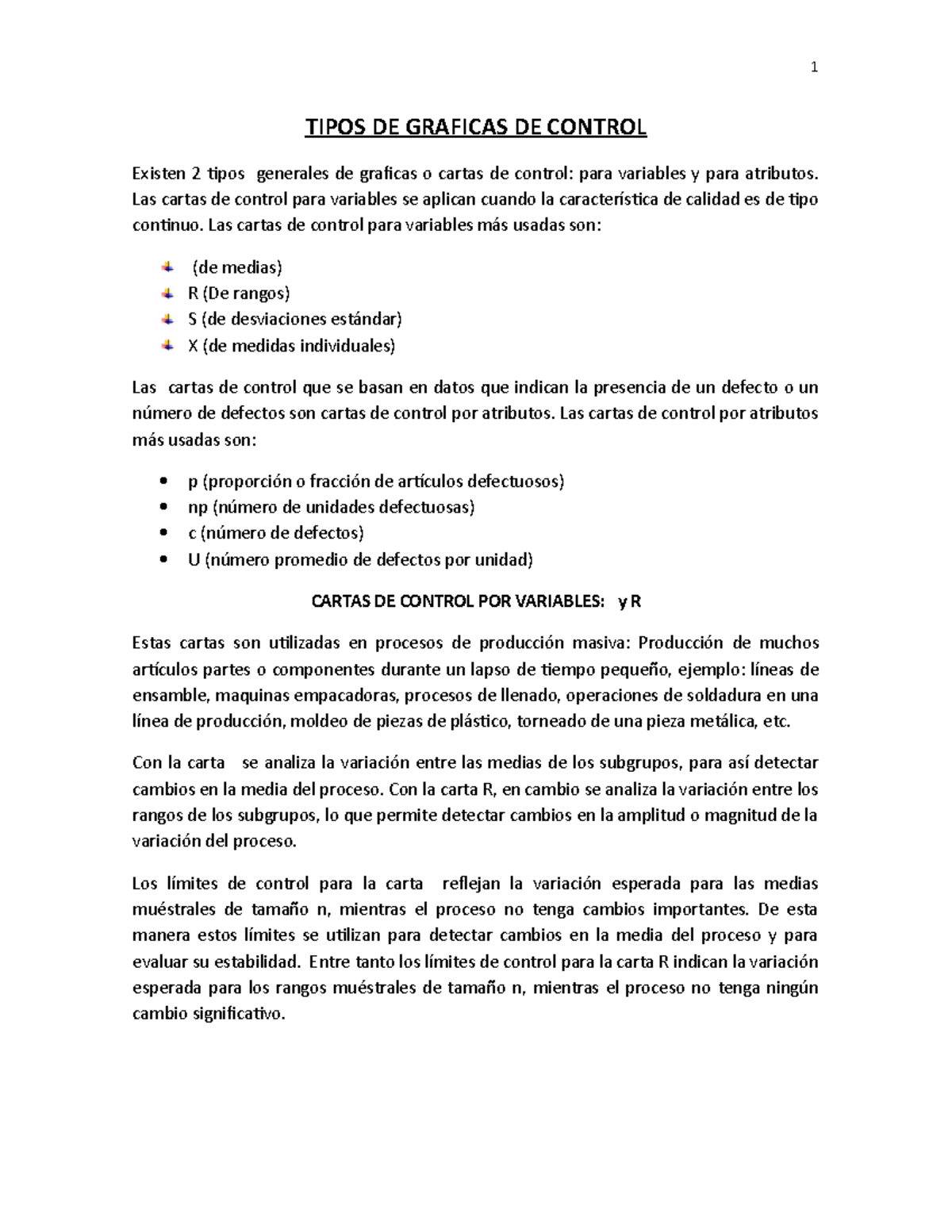 Apuntes sobre Cartas para medias y rangos - TIPOS DE GRAFICAS DE ...