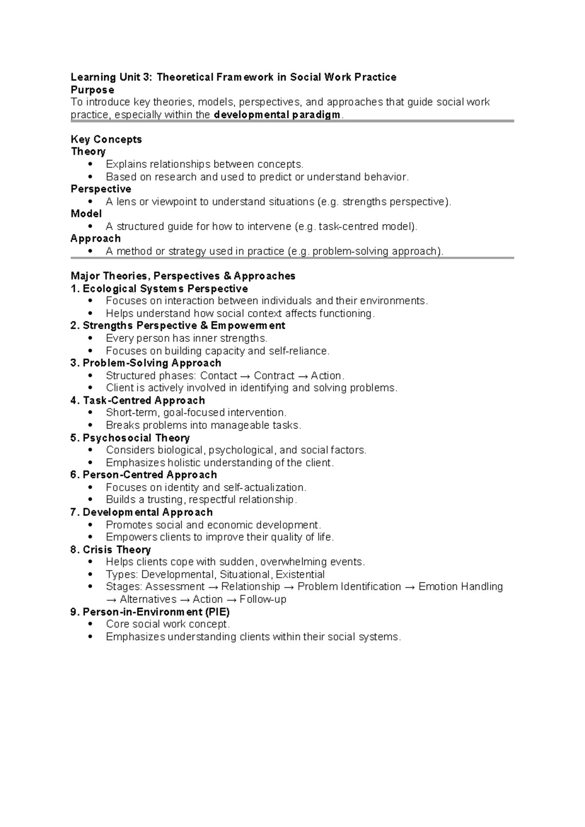 Learning Unit 3: Theoretical Frameworks in Social Work Practice BSW1502 ...