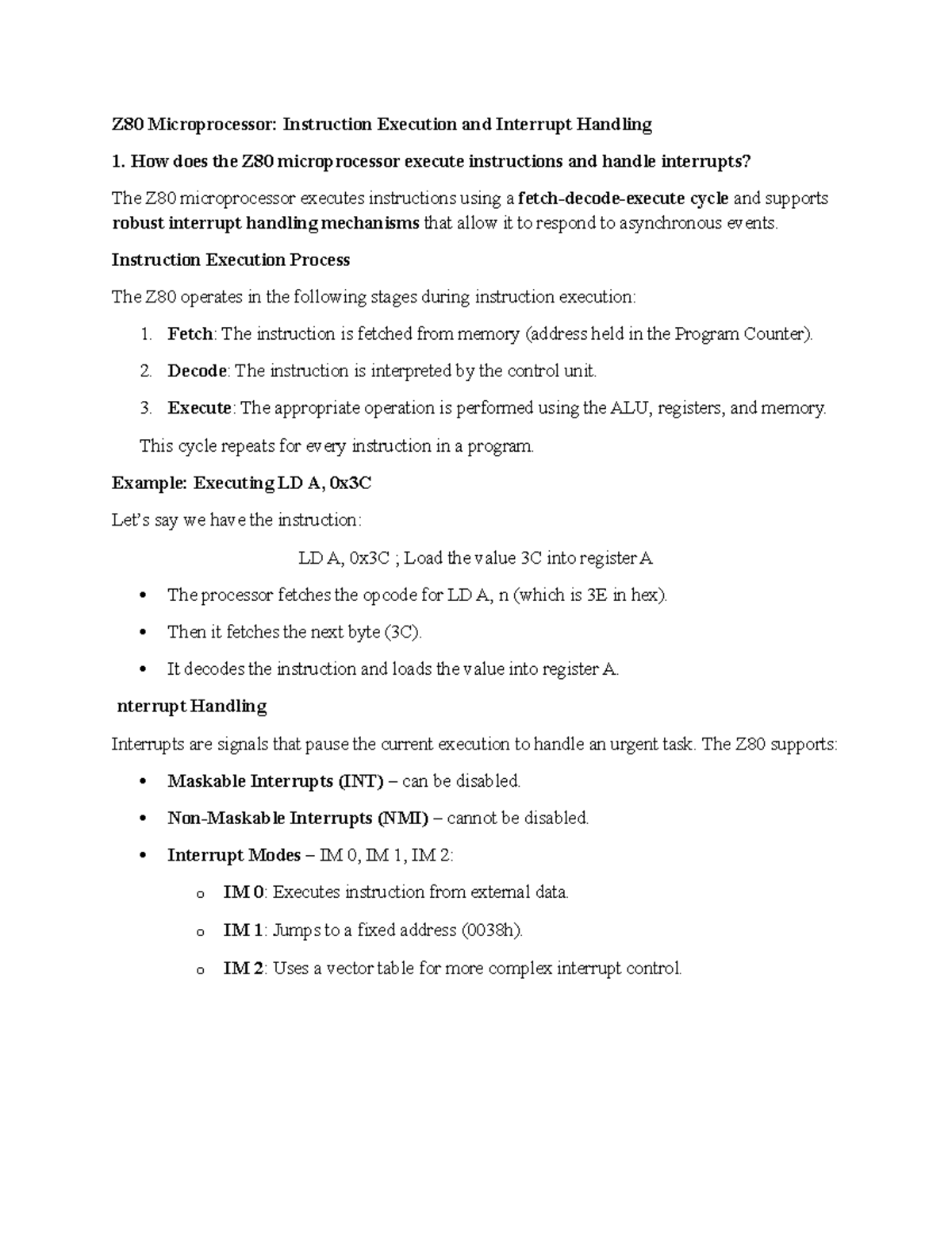 Z80 Microprocessor: Instruction Execution & Interrupt Handling (COA ...