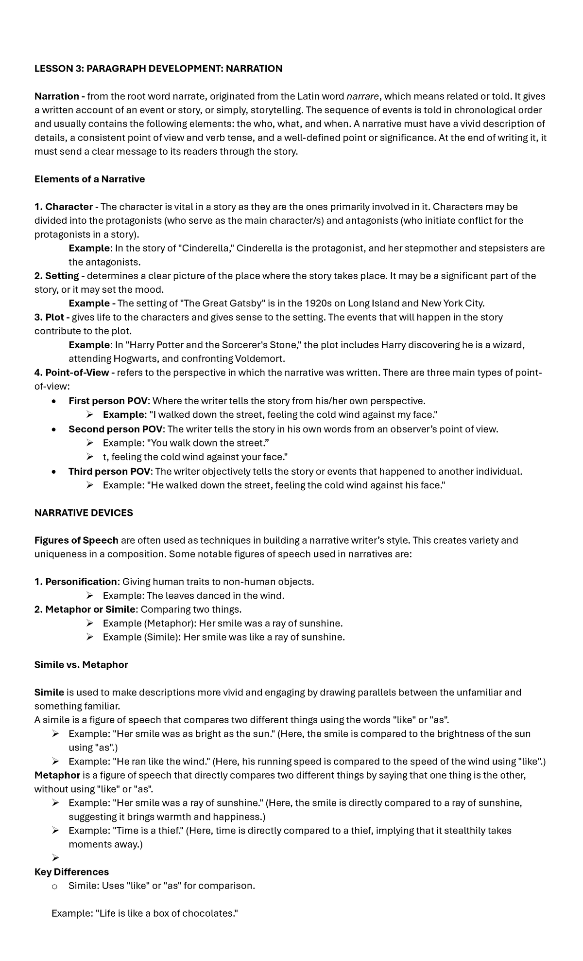 LESSON 3: PARAGRAPH DEVELOPMENT AND NARRATION TECHNIQUES - Studocu