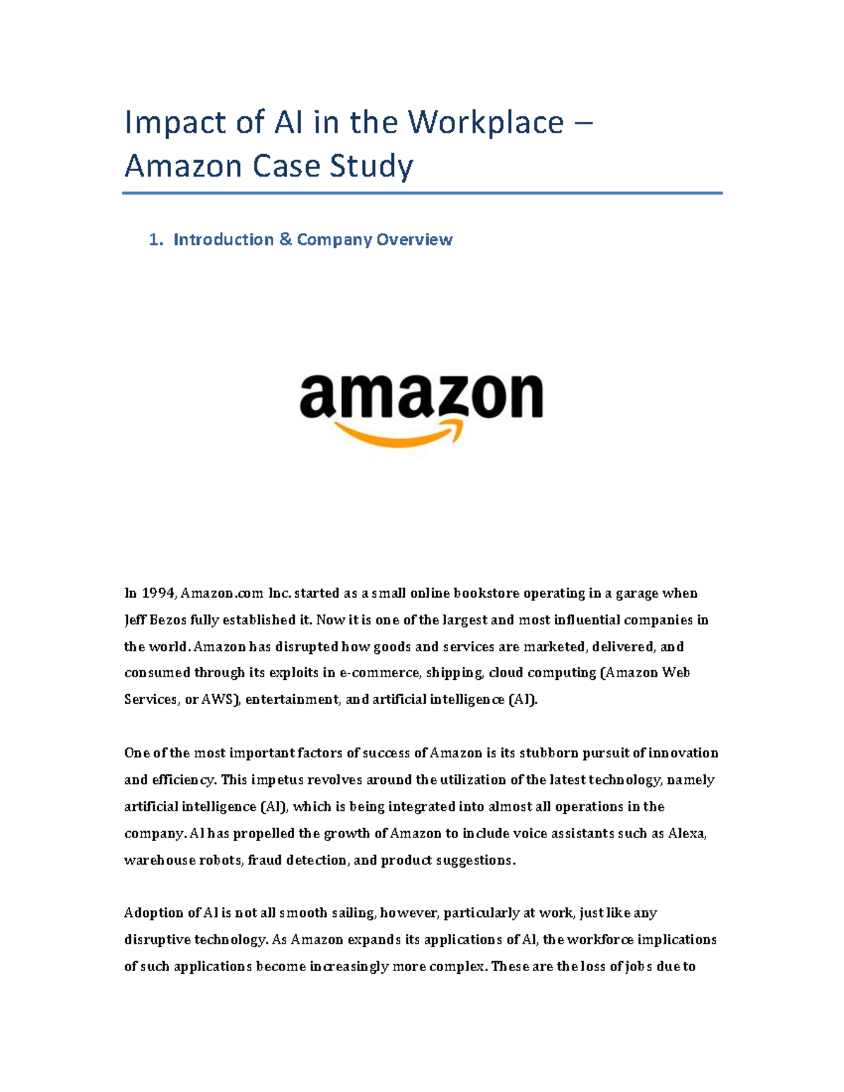 Amazon AI Workplace Report ORGB201: Impacts on Employees & Culture ...