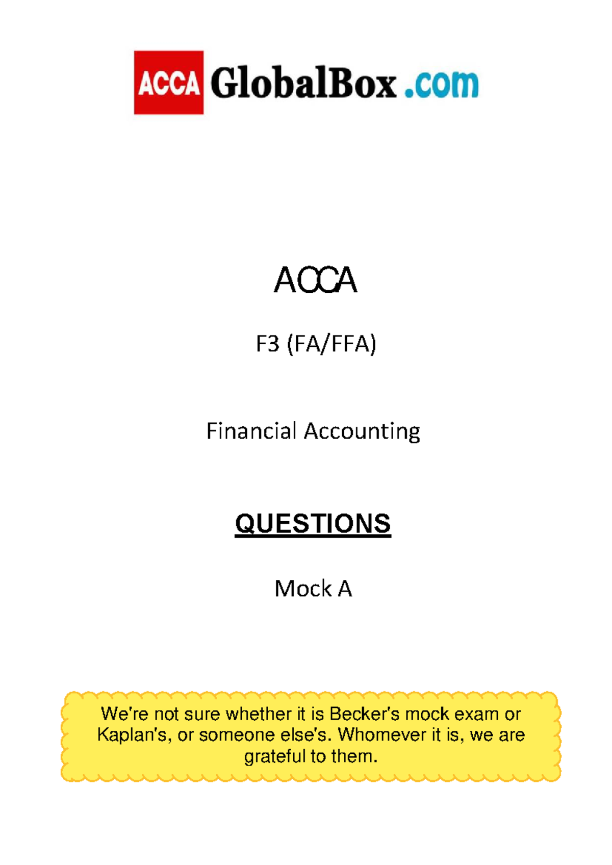 F3 - Financial Accounting Mock A Questions for Practice - Studocu