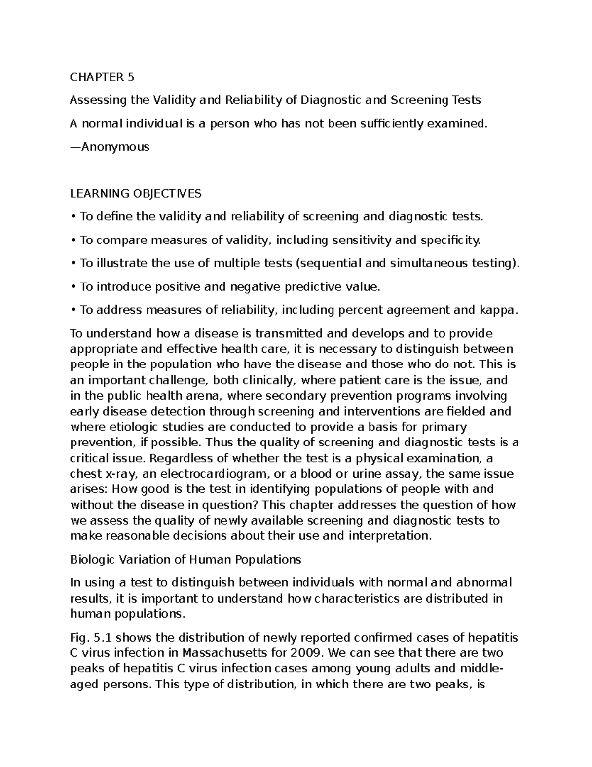 CHAPTER 5: Validity and Reliability of Diagnostic Tests in Health Care ...